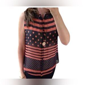 19 Cooper Sleeveless Blouse Black Orange Stripes XS